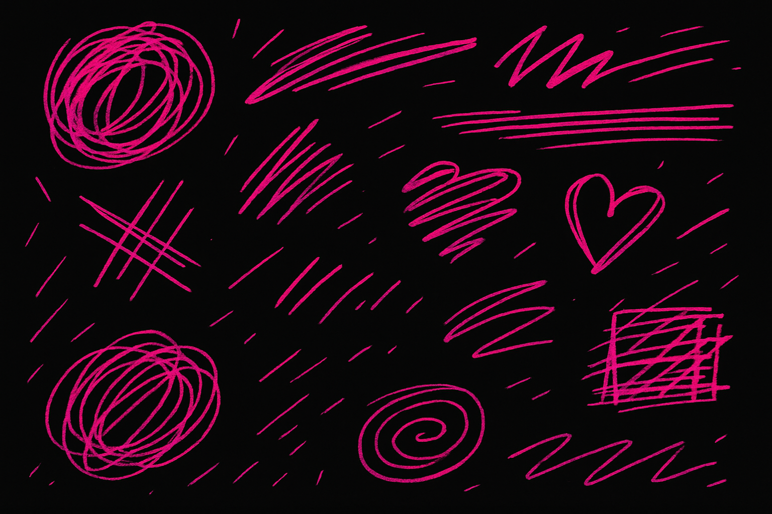 Black background with scribles in pink (e5007e)